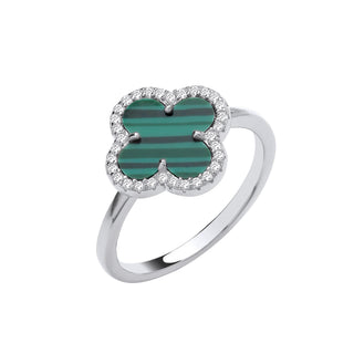 Silver Green Four Leaf Clover Ring J