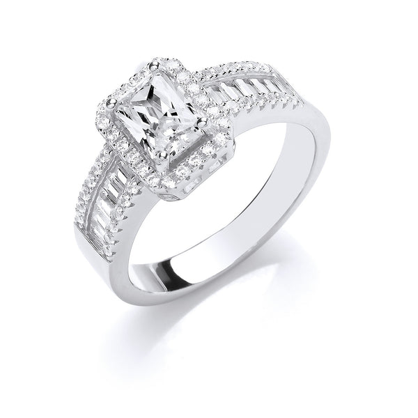 Silver Half Et, Emerald Centre CZ Ring