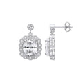 Silver Halo Drop CZ Earrings