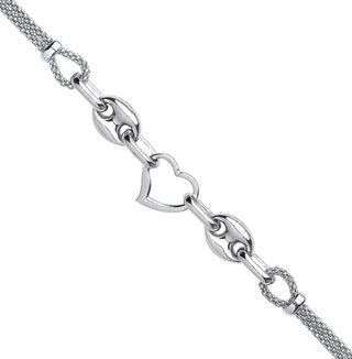 Silver Heart & Coffee Bean Popcorn Bracelet