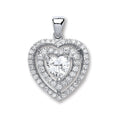 Silver Heart CZ With Two Row Of CZ's Pendant