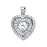 Silver Heart CZ With Two Row Of CZ's Pendant