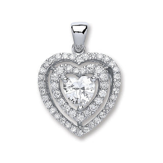 Silver Heart CZ With Two Row Of CZ's Pendant