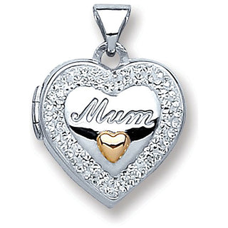 Silver Heart Mum With Crystals Locket