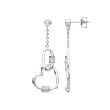 Silver Heart Paper Clip CZ Drop Earrings