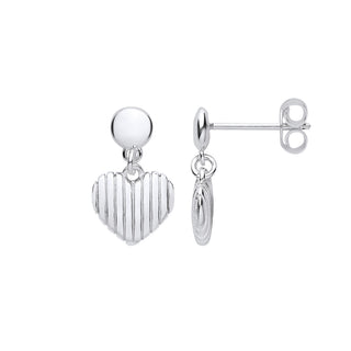 Silver Heart Ribbed Drop Earrings
