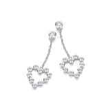 Silver Heart Rubover CZ Chain Drop Earrings