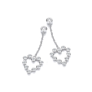 Silver Heart Rubover CZ Chain Drop Earrings