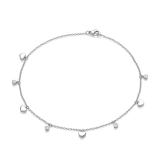 Silver Hearts And Round CZ's Ladies Anklet
