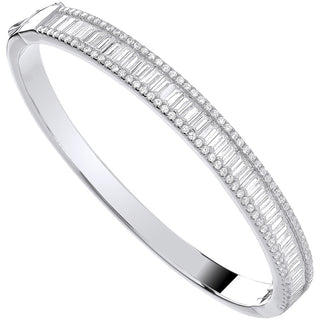 Silver Hinged Baguette & Round CZ Bangle