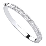 Silver Hinged Princess Cut & Round CZ Bangle