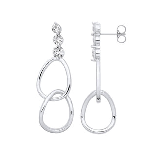 Silver Interlocked Teardrop CZ Earrings