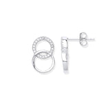 Silver Interlocking Circles CZ Stud Earrings
