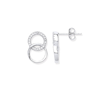 Silver Interlocking Circles CZ Stud Earrings