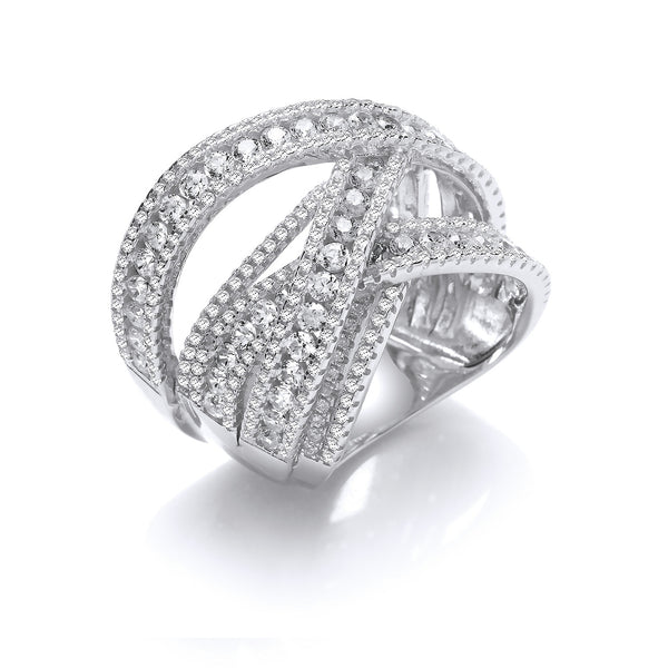 Silver Intertwined Channel & Pave Set CZ Ring M