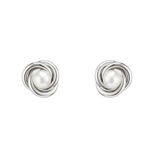 Silver Knot With Pearl Stud