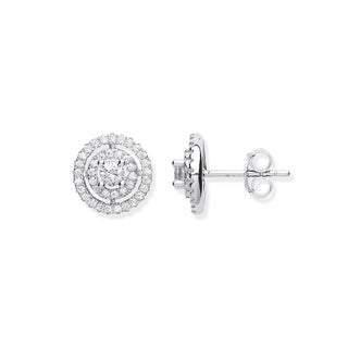 Silver Layered CZ Circle Stud Earrings
