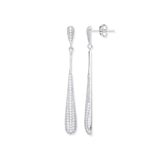 Silver Long Teardrop CZ Earrings