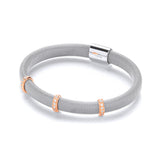 Silver Mangetic Bangle With Three Rose Lines Of CZ's