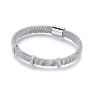 Silver Mangetic Bangle With Three Rows Of CZ's