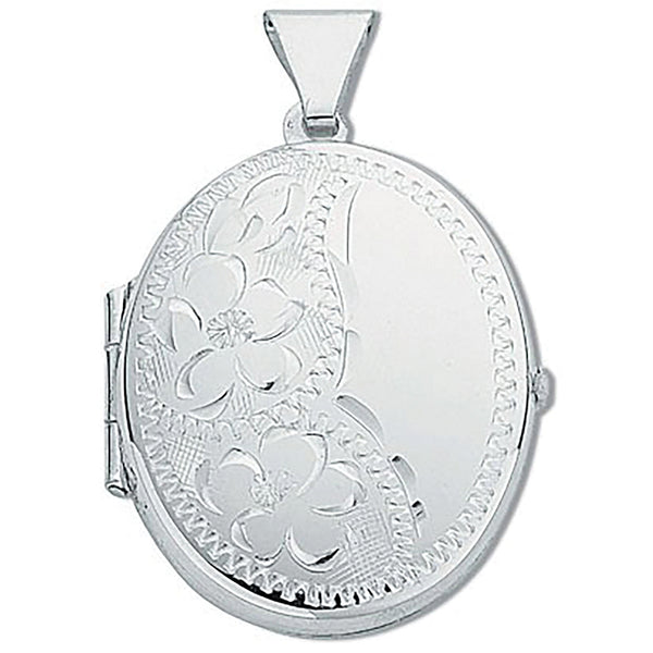 Silver Medium Engraved Oval Shaped Locket (£105)