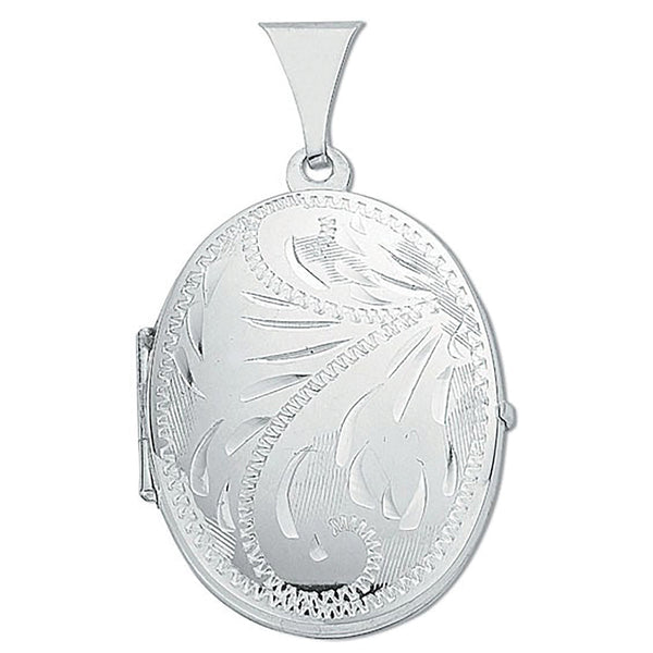Silver Medium Engraved Oval Shaped Locket (£120)