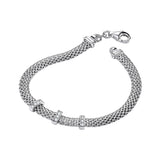 Silver Mesh With CZ's 7"/19cm Bracelet