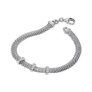 Silver Mesh With CZ's 7"/19cm Bracelet