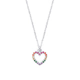 Silver Multi Colour CZ Heart Pendant Necklace