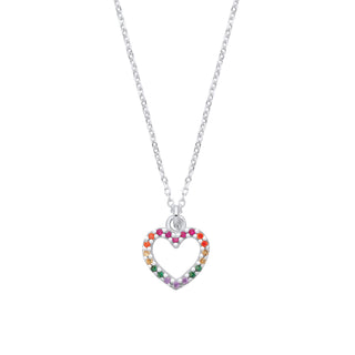 Silver Multi Colour CZ Heart Pendant Necklace