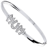 Silver Mum CZ Hinged Bangle