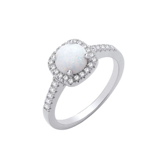 Silver Opal & CZ Halo Style Ring