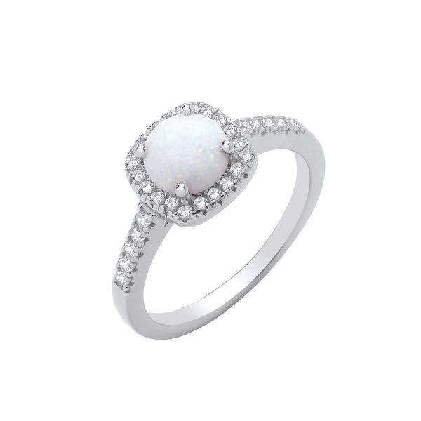 Silver Opal & CZ Halo Style Ring