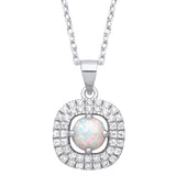 Silver Opal Halo Style Pendant With Chain