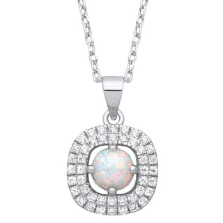 Silver Opal Halo Style Pendant With Chain
