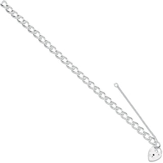 Silver Open Curb & Padlock Charm Bracelet 12.6g