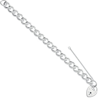 Silver Open Curb & Padlock Charm Bracelet 32g