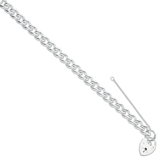Silver Open Curb & Padlock Charm Bracelet 38g