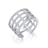 Silver Open Rectangular Designs CZ Ring