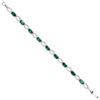 Silver Oval Cut Green & Clear CZ Tennis Bracelet