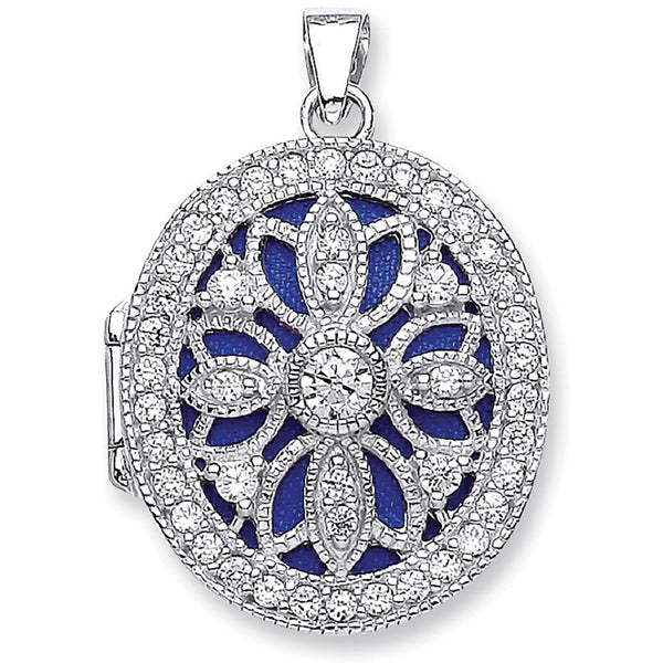 Silver Oval CZ Locket