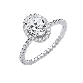 Silver Oval CZ Solitaire Ring