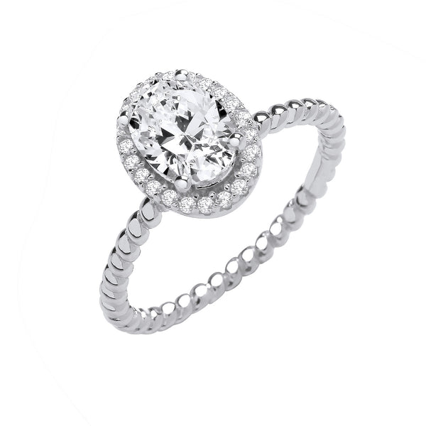 Silver Oval CZ Solitaire Ring
