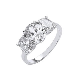 Silver Oval CZ Trilogy Ring