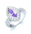 Silver Oval Lavender & White CZ Ring J