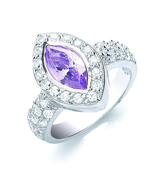 Silver Oval Lavender & White CZ Ring J