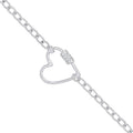 Silver Oval Link Chain, Heart CZ Charm Bracelet