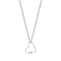Silver Oval Link Chain, Heart CZ Charm Necklace