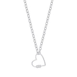 Silver Oval Link Chain, Heart CZ Charm Necklace