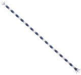 Silver Oval Sapphire Blue Glass & Clear Emerald CZ Tennis Bracelet